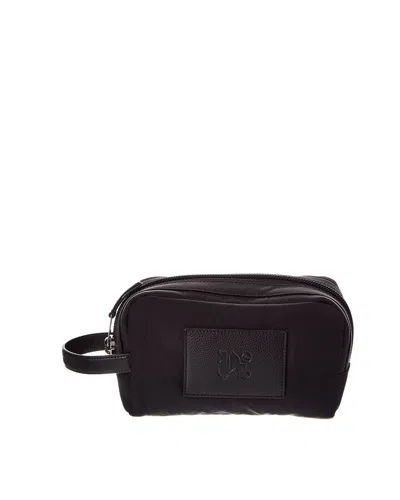 Palm Angels Monogram Canvas & Leather Pouch In Black