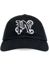 Palm Angels Black Baseball Cap With Embroidered Monogram In Black