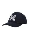 Palm Angels Black Baseball Cap With Embroidered Monogram In Black
