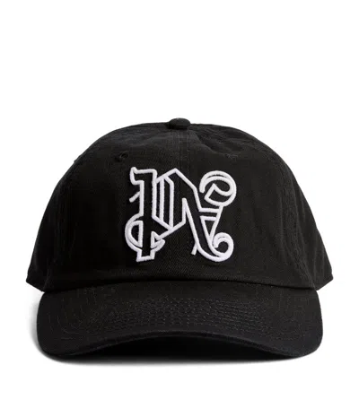 Palm Angels Monogram Embroidered Cap In Black
