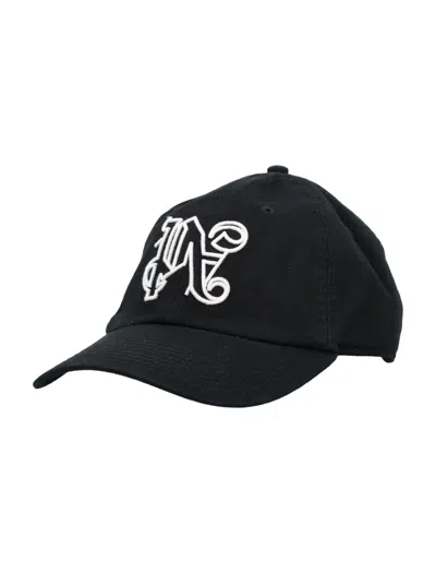 Palm Angels Monogram Cotton Baseball Cap In Black