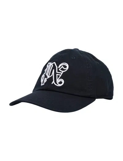 Palm Angels Monogram Cotton Baseball Cap In Black