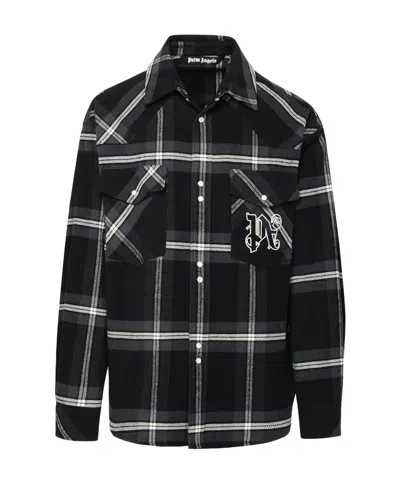 Palm Angels Monogram Checked Overshirt In Black