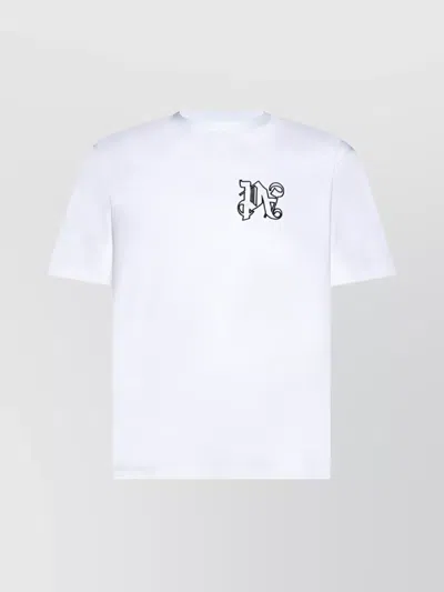 Palm Angels Monogram Cotton Round Neck T-shirt In White