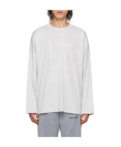 Palm Angels Gray Monogram Long Sleeve T-shirt In Light Grey