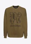 Palm Angels Monogram Crewneck Sweatshirt In Brown