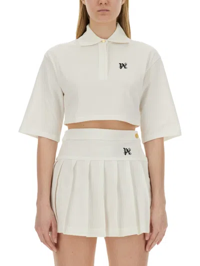 Palm Angels Monogram Cropped Polo Shirt In White