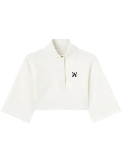 Palm Angels Women Monogram Cropped Polo Shirt In White