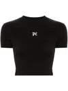 Palm Angels Cropped Cotton T-shirt With Logo Print In Black  