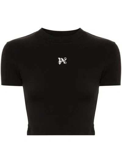 Palm Angels Monogram Cropped T-shirt In Black  