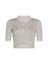 Palm Angels Monogram Cropped Top In Lurex Knit In Off White Beige