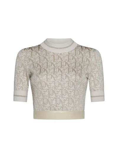 Palm Angels Monogram Cropped Top In Lurex Knit In Off White Beige
