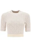 PALM ANGELS PALM ANGELS MONOGRAM CROPPED TOP IN LUREX KNIT WOMEN