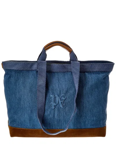 Palm Angels Monogram Denim & Suede Tote In Multi