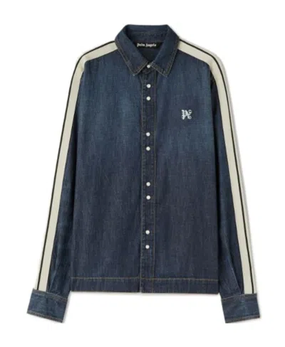 Palm Angels Monogram Track Denim Jacket In Black