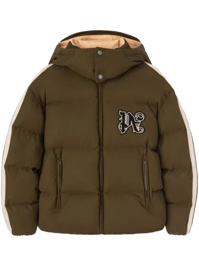 Palm Angels Monogram Down Hooded Jacket In Green