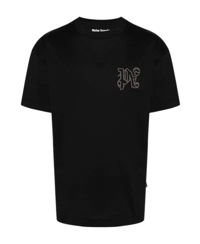 Palm Angels Monogram Embellished Crewneck T-shirt In Black
