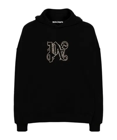 Palm Angels Monogram Embellished Hoodie In Black