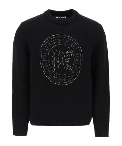 PALM ANGELS PALM ANGELS MONOGRAM EMBELLISHED KNITTED JUMPER