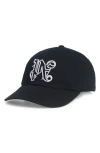 Palm Angels Black Baseball Cap With Embroidered Monogram In Black