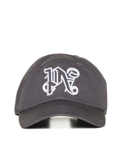 Palm Angels Monogram Embroidered Baseball Cap In Grey