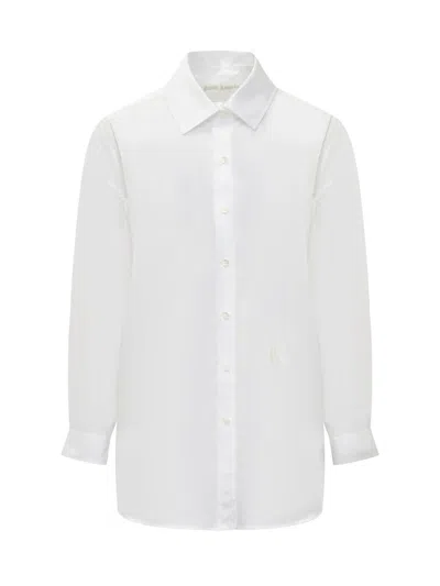 Palm Angels Monogram Embroidered Loose Shirt In White Off White