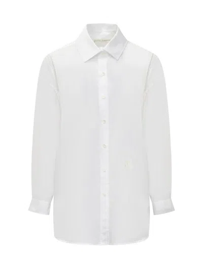 Palm Angels Monogram Embroidered Loose Shirt In White Off White