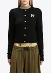 Palm Angels Monogram Embroidered Cardigan In Black