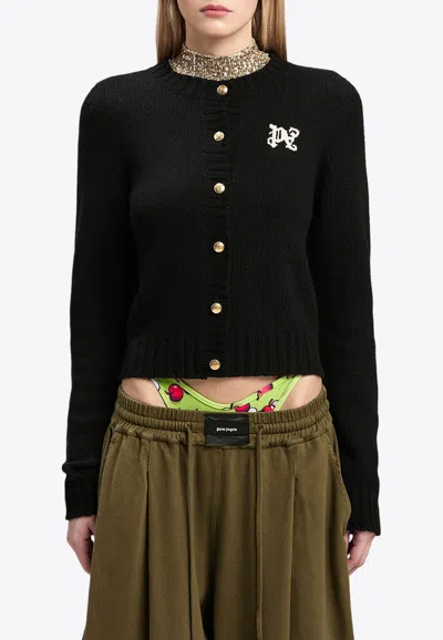 PALM ANGELS MONOGRAM EMBROIDERED CARDIGAN