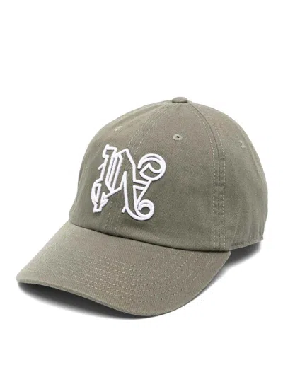 Palm Angels Monogram-embroidered Cotton Cap In Dark Green