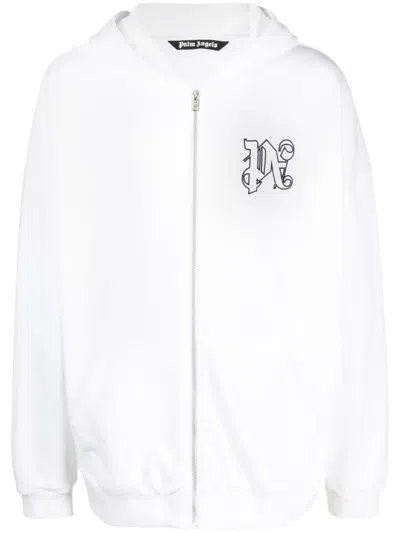Palm Angels Monogram-embroidered Cotton Hoodie In White