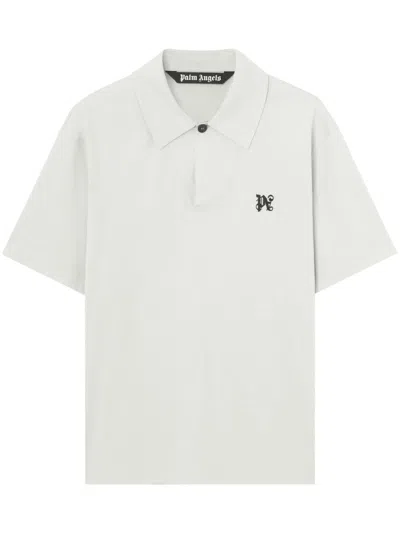 Palm Angels Monogram-embroidered Cotton Polo Shirt In Light Grey