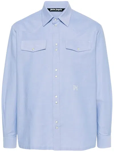 Palm Angels Light Blue Monogram Shirt