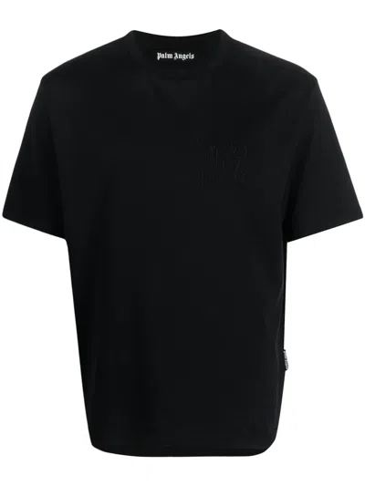 Palm Angels Monogram-embroidered Cotton T-shirt In Black