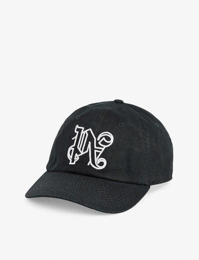 Palm Angels Monogram-embroidered Cotton-twill Cap In Black/white