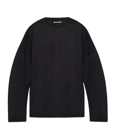 Palm Angels Monogram Embroidered Crewneck T-shirt In Black