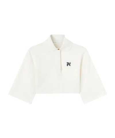 PALM ANGELS PALM ANGELS MONOGRAM EMBROIDERED CROPPED POLO SHIRT