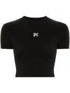 Palm Angels Cropped Cotton T-shirt With Logo Print In Black
