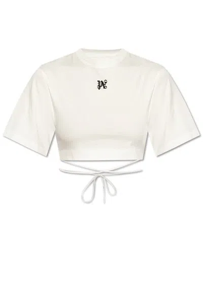 Palm Angels Monogram Embroidered Cropped T In White