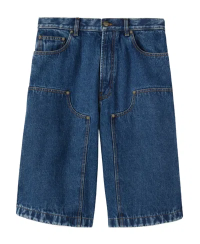 PALM ANGELS PALM ANGELS MONOGRAM EMBROIDERED DENIM SHORTS