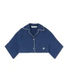 Palm Angels Monogram-embroidered Drop Shoulder Cropped Shirt In Blue