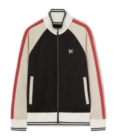 Palm Angels Monogram Embroidered High Neck Track Jacket In Black