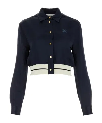 Palm Angels Button-up Satin Shirt In Blue