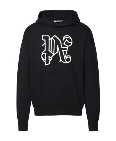 Palm Angels Monogram-embroidered Knitted Hoodie In Black