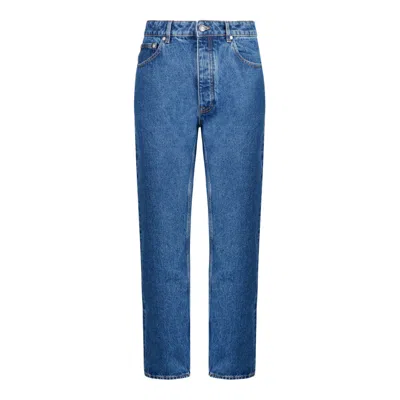 Palm Angels Monogram-embroidered Straight-leg Jeans In Blue
