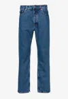 Palm Angels Monogram-embossed Straight-leg Jeans In Denim