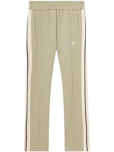Palm Angels Monogram-embroidered Striped Trousers In Grey