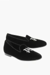 Palm Angels Monogram Embroidered Velvet Loafers In Brown