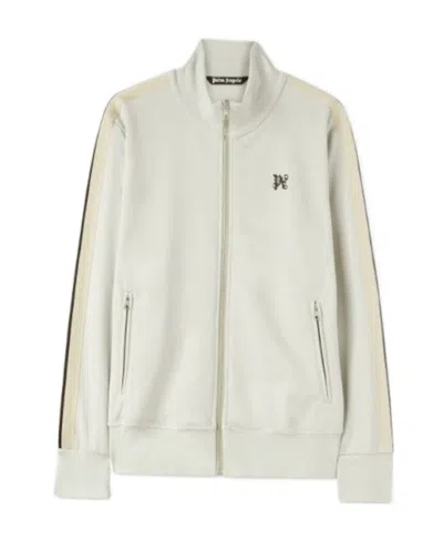 Palm Angels Monogram Embroidered Zipped Jacket In White