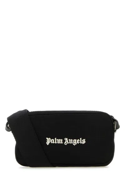 Palm Angels Monogram Embroidered Zipped Messenger Bag In Nero/bianco